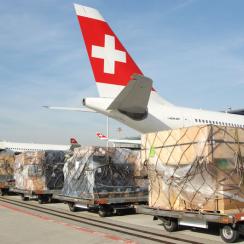 Loaded pallets on the tarmac at Zurich airport