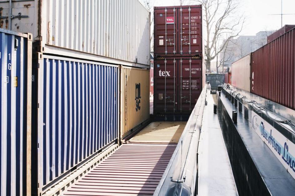 View of several shipping containers.