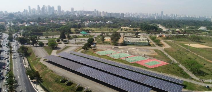 Solar panels in São Paulo, in the Pinheiros region. In Villa Lobos park. Sustainable energy