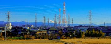 high voltage power supply tower cross along the agriculture,Japan