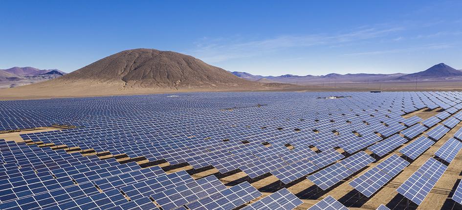 panels rows along the dry lands at Atacama Desert