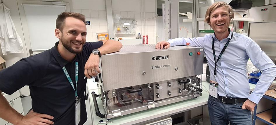 Prof. Alexander Mathys, head of the "Urban Microalgae Protein" project, and Dr. Leandro Buchmann, bioprocessing project manager at Bühler, with Stellar Gemini. 