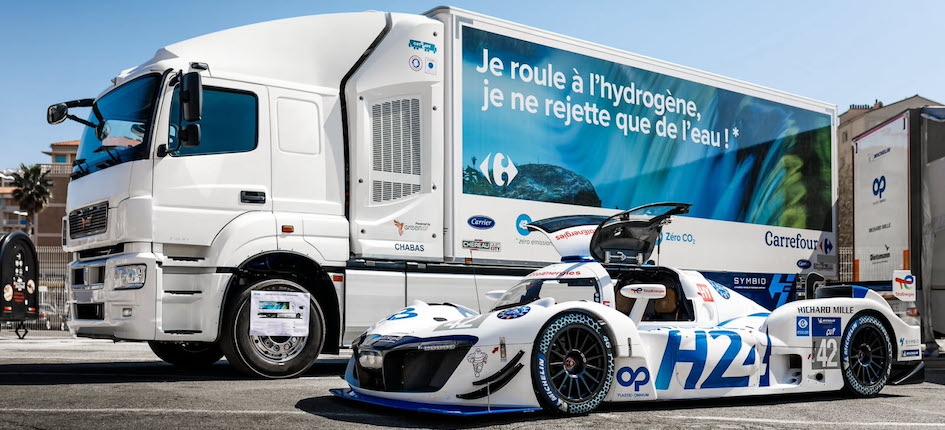 After the hybrid electric race car, GreenGT has designed and field-tested a 44-ton hydrogen-powered truck that emits only water vapor.