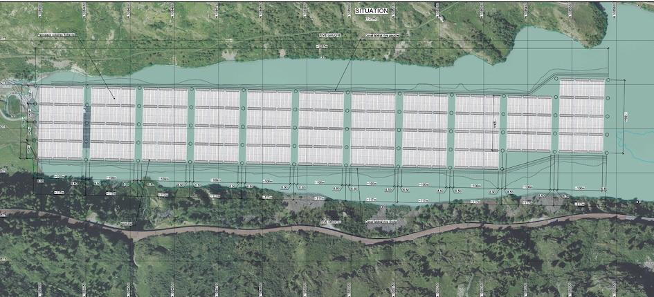 Une projection du futur parc solaire, qui couvrira une superficie de 19 hectares sur les 61 hectares du Lac des Toules (31%).