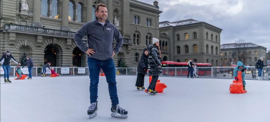Nutzt die wasserlose Null-Energie-Eislaufbahn in Bern auch selbst: Viktor Meier, Mitgründer und CEO von Glice. 
