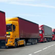 Trucks before customs inspection