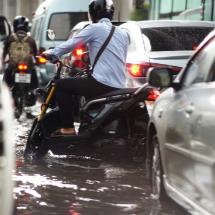 cars and motorbikes in water