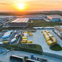 Sosnowiec, May 10, 2022, Poland, Amazon warehouses photos from the drone. Aerial photos for Amazon warehouses in Poland, Sosnowiec. Concept of online stores, Amazon sale.