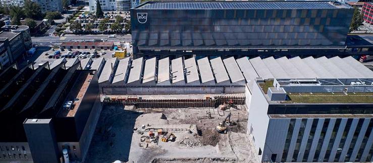 Drone image of the new construction site at Tech Cluster Zug.