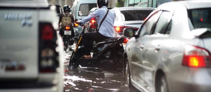 cars and motorbikes in water