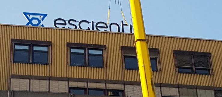 Escientia's logo being assembled in Schweizerhalle.