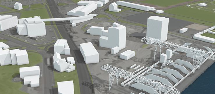 Luucy can visualize future buildings in 3D. Here a visualization of the Horw development area is visible.