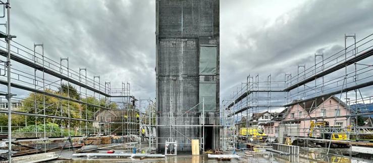 In Widnau entsteht ein Mehrfamilienhaus, das mit dem OPENLY-Bausystem gebaut wird. Bild: OPENLY