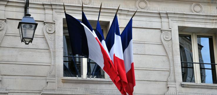 Commercial building with French flags