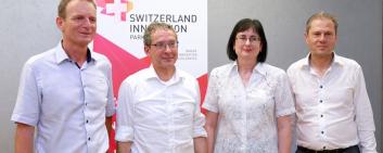 Benno Rechsteiner, CEO innovAARE AG, Urs Hofmann, Head of the Department of Economics and Internal Affairs of the Canton of Aargau, Maria PARK INNOVAAREGumann, Chairwoman of the Executive Board of CPV/CAP Pensionskasse Coop, Remo Luetolf, Chairman of the Board of Directors of innovAARE AG
